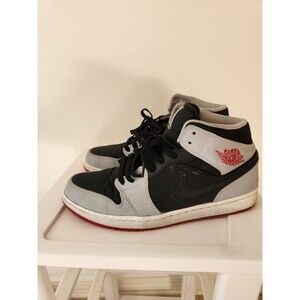 Nike Air Jordan 1 Mid Black Grey Red Sneakers Men's Size 11.5